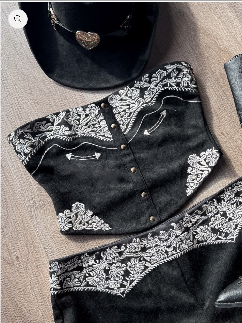 Women’s Embroidered Black Corset Bustier Desert Western Cowgirl Nashville Top - Picture 2 of 11